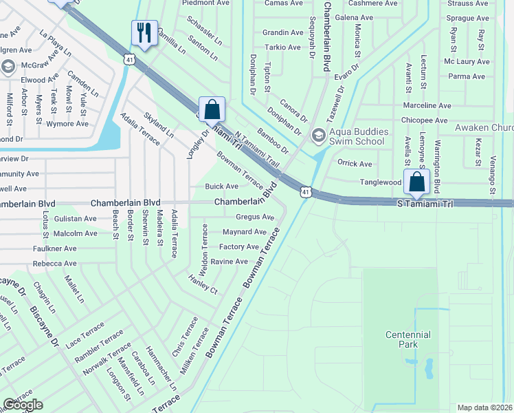 map of restaurants, bars, coffee shops, grocery stores, and more near 15563 Chamberlain Boulevard in Port Charlotte
