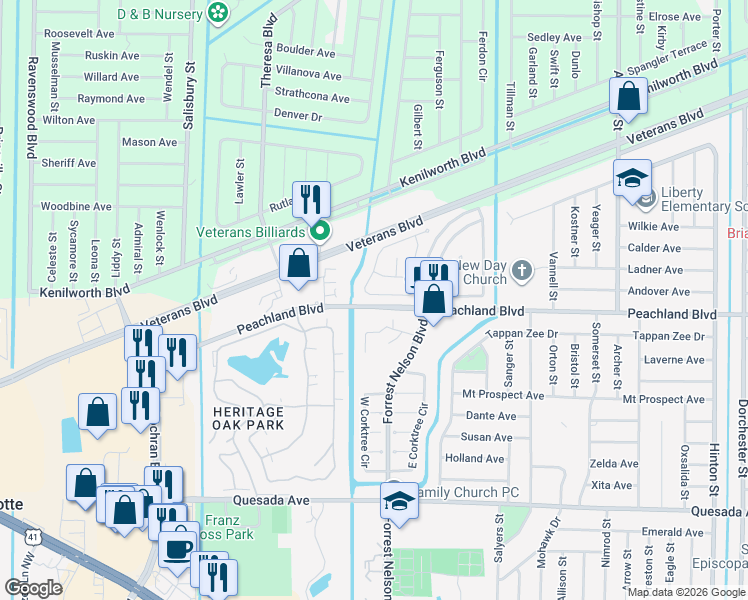 map of restaurants, bars, coffee shops, grocery stores, and more near 20021 Sancraft Avenue in Port Charlotte