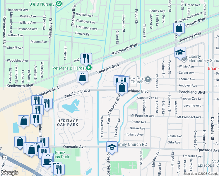 map of restaurants, bars, coffee shops, grocery stores, and more near 20033 Sancraft Avenue in Port Charlotte