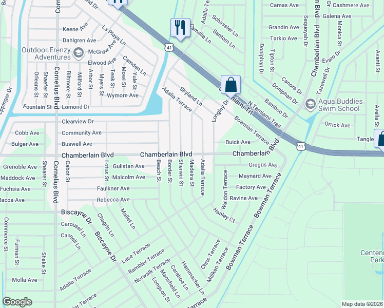 map of restaurants, bars, coffee shops, grocery stores, and more near 15370 Chamberlain Boulevard in Port Charlotte