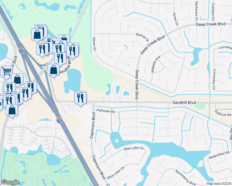 map of restaurants, bars, coffee shops, grocery stores, and more near 25100 Sandhill Boulevard in Punta Gorda