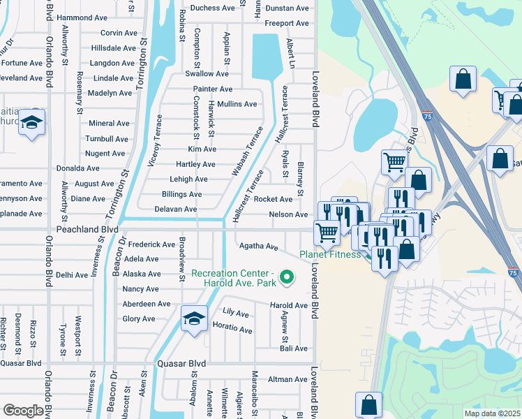 map of restaurants, bars, coffee shops, grocery stores, and more near 23455 Nelson Avenue in Port Charlotte