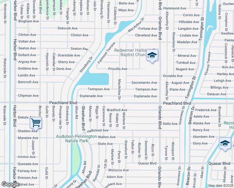 map of restaurants, bars, coffee shops, grocery stores, and more near 22341 Esplanade Avenue in Port Charlotte