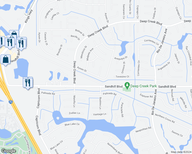 map of restaurants, bars, coffee shops, grocery stores, and more near 25652 Aysen Drive in Punta Gorda