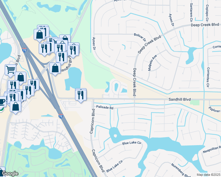 map of restaurants, bars, coffee shops, grocery stores, and more near 25050 Sandhill Boulevard in Punta Gorda