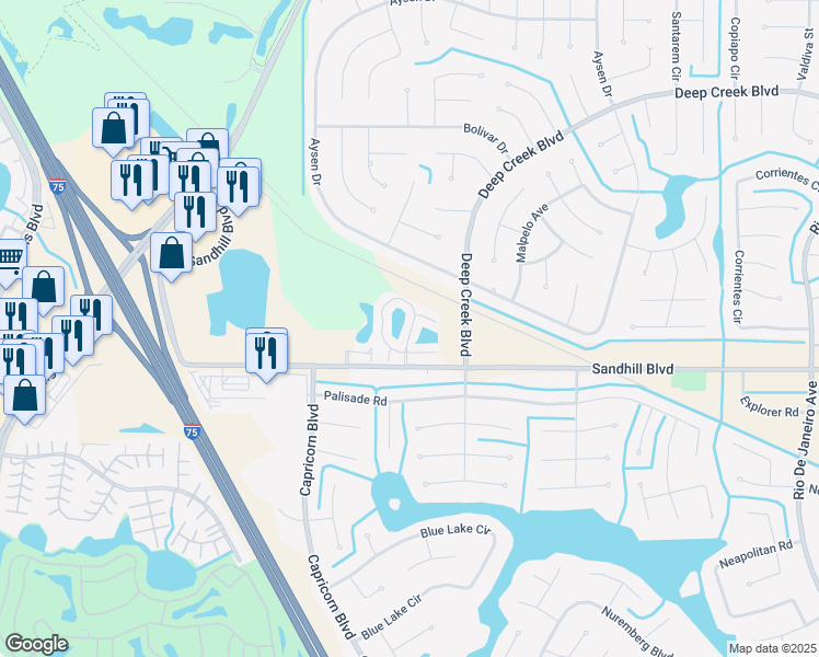 map of restaurants, bars, coffee shops, grocery stores, and more near 25100 Sandhill Boulevard in Punta Gorda