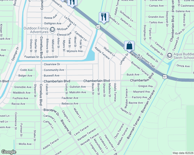 map of restaurants, bars, coffee shops, grocery stores, and more near 486 Border Street in Port Charlotte