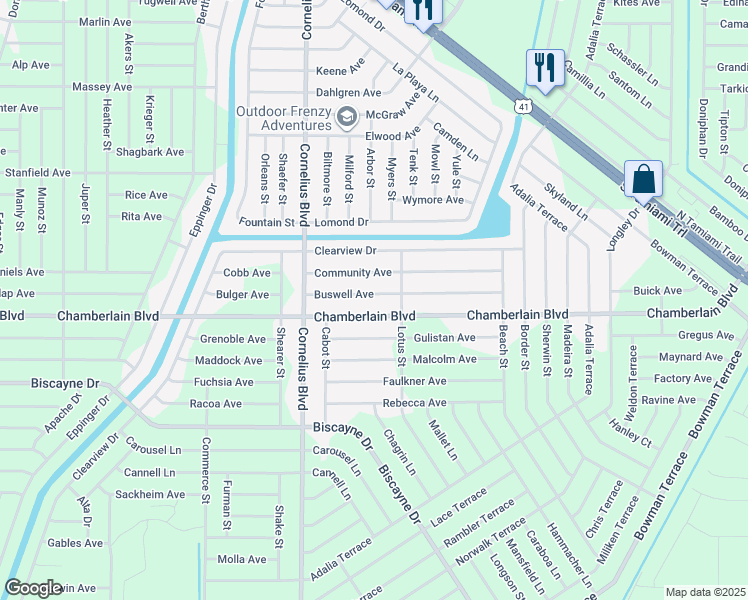 map of restaurants, bars, coffee shops, grocery stores, and more near 15099 Buswell Avenue in Port Charlotte