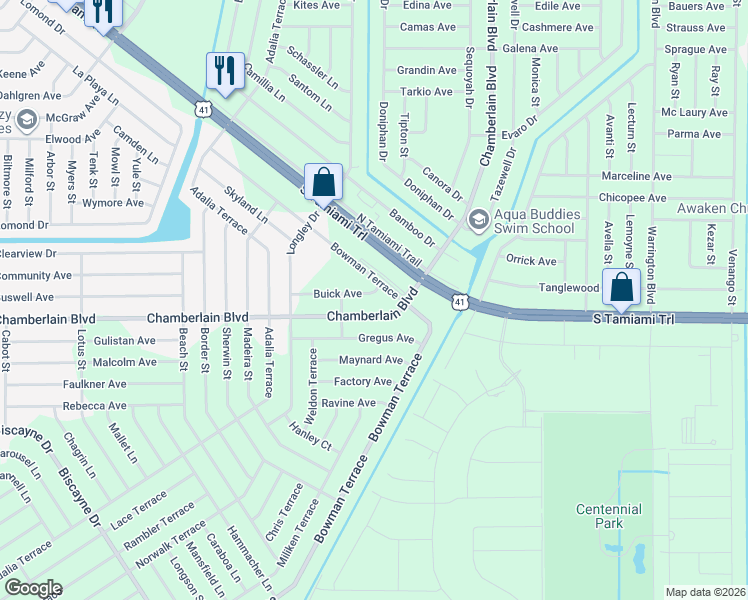 map of restaurants, bars, coffee shops, grocery stores, and more near 612 Bowman Terrace in Port Charlotte