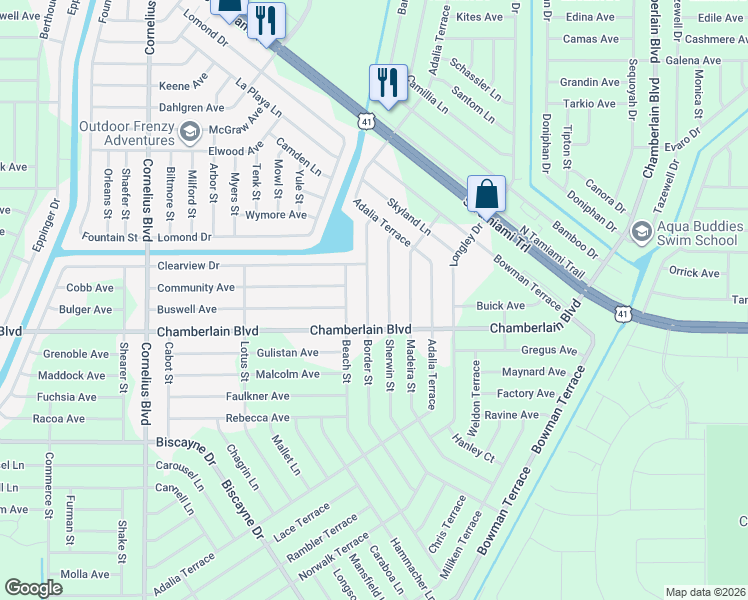 map of restaurants, bars, coffee shops, grocery stores, and more near 486 Border Street in Port Charlotte