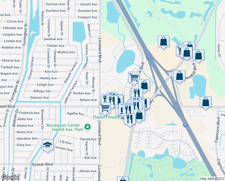 map of restaurants, bars, coffee shops, grocery stores, and more near 469 Loveland Boulevard in Port Charlotte