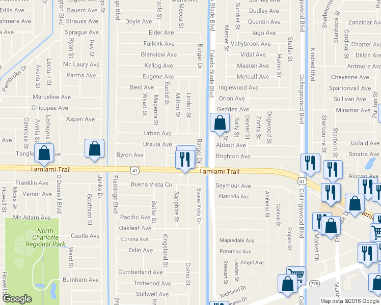 map of restaurants, bars, coffee shops, grocery stores, and more near 17228 Bonnie Avenue in Port Charlotte