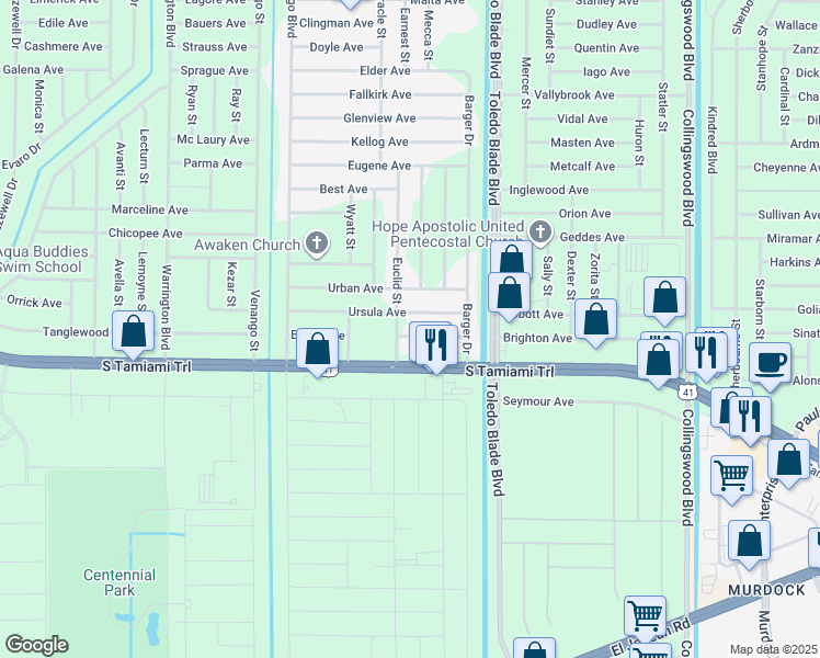 map of restaurants, bars, coffee shops, grocery stores, and more near 17180 Bonnie Avenue in Port Charlotte
