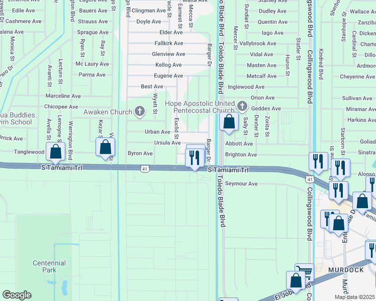 map of restaurants, bars, coffee shops, grocery stores, and more near 17180 Bonnie Avenue in Port Charlotte
