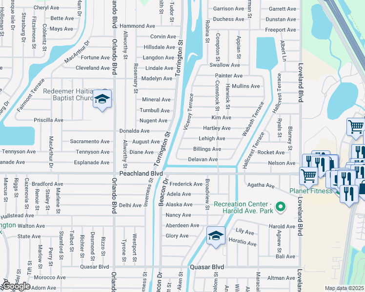map of restaurants, bars, coffee shops, grocery stores, and more near 23200 Billings Avenue in Port Charlotte