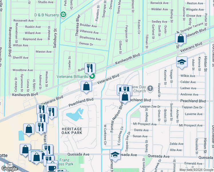 map of restaurants, bars, coffee shops, grocery stores, and more near 20014 Isobar Avenue in Port Charlotte