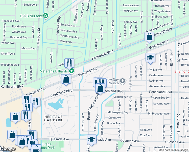 map of restaurants, bars, coffee shops, grocery stores, and more near 451 Hippel Street in Port Charlotte