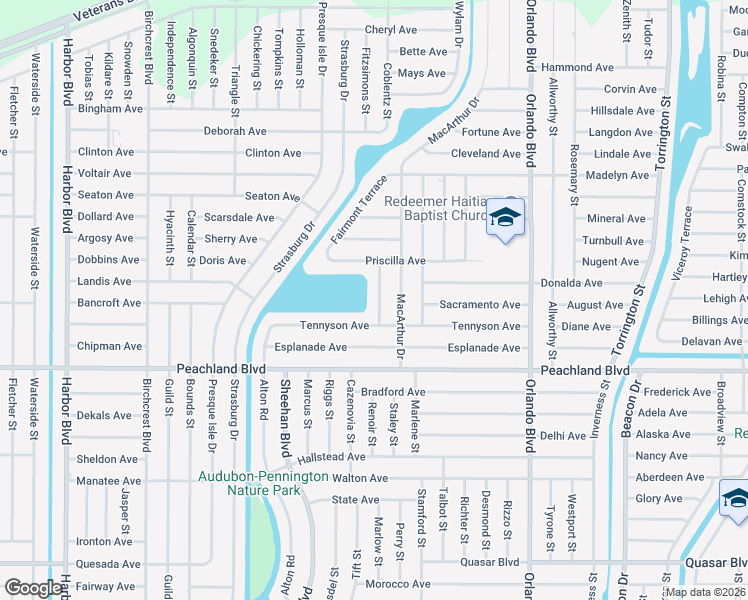map of restaurants, bars, coffee shops, grocery stores, and more near 22394 Tennyson Avenue in Port Charlotte