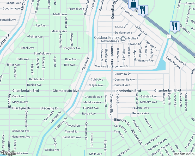 map of restaurants, bars, coffee shops, grocery stores, and more near 14466 Bulger Avenue in Port Charlotte