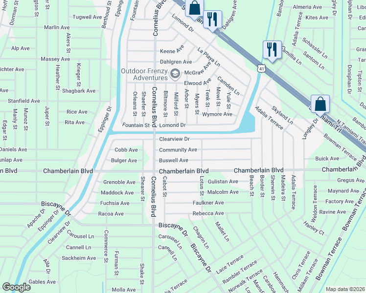 map of restaurants, bars, coffee shops, grocery stores, and more near 15066 Buswell Avenue in Port Charlotte