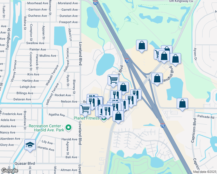 map of restaurants, bars, coffee shops, grocery stores, and more near 24150 Beatrix Boulevard in Port Charlotte