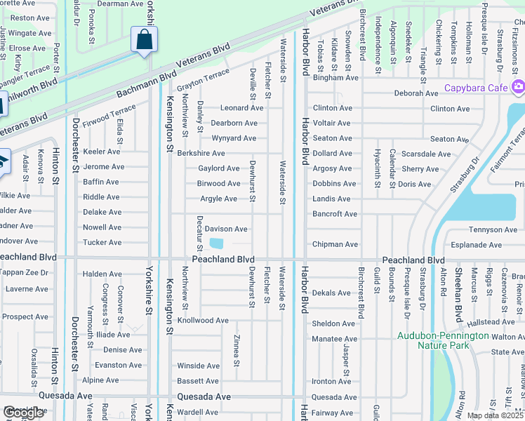 map of restaurants, bars, coffee shops, grocery stores, and more near 439 Fletcher Street in Port Charlotte