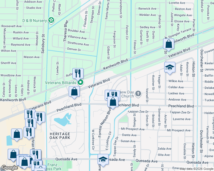 map of restaurants, bars, coffee shops, grocery stores, and more near 409 Ricold Terrace in Port Charlotte