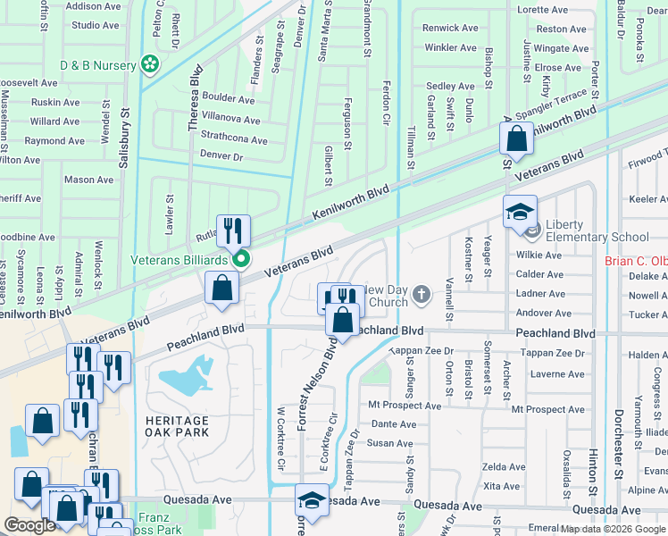 map of restaurants, bars, coffee shops, grocery stores, and more near 409 Ricold Terrace in Port Charlotte