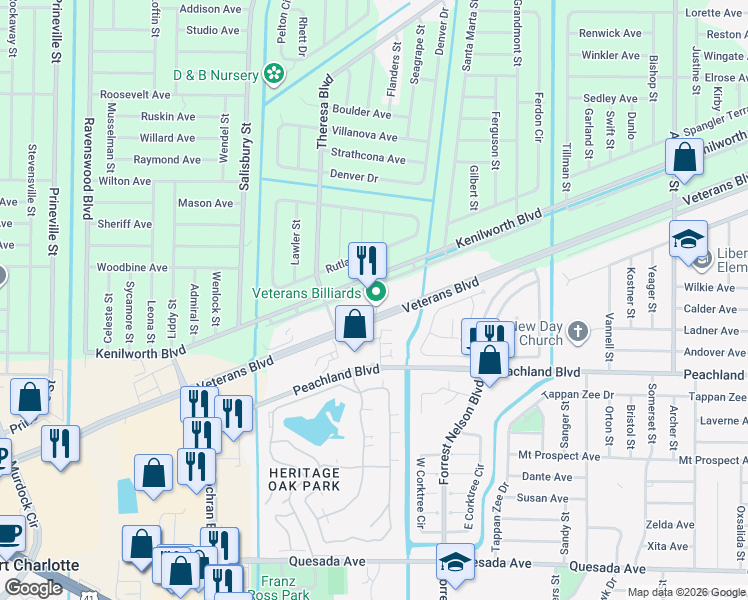 map of restaurants, bars, coffee shops, grocery stores, and more near 19800 Veterans Boulevard in Port Charlotte