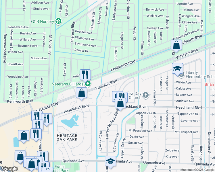 map of restaurants, bars, coffee shops, grocery stores, and more near 441 Ricold Terrace in Port Charlotte