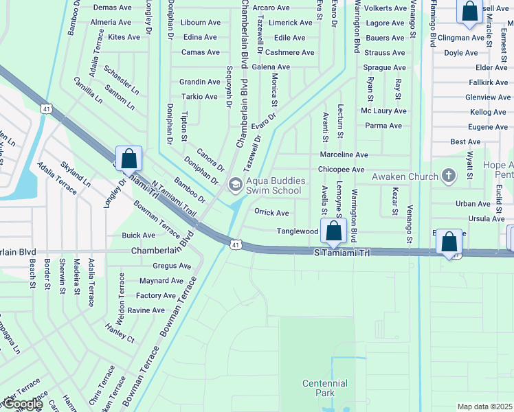 map of restaurants, bars, coffee shops, grocery stores, and more near 16235 Banyan Avenue in Port Charlotte