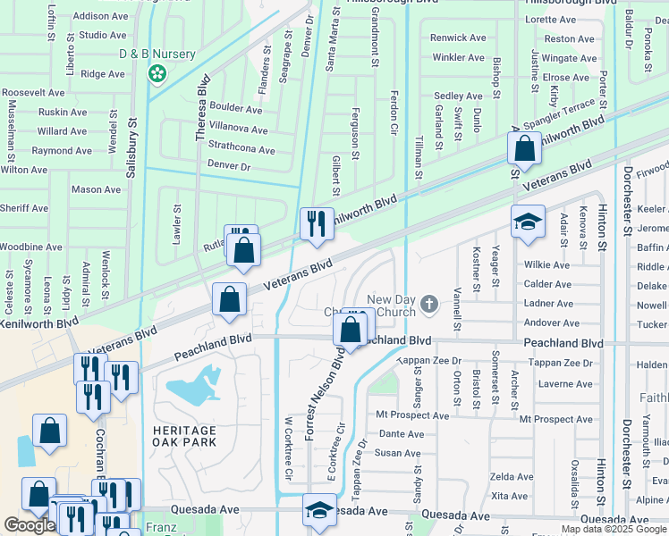 map of restaurants, bars, coffee shops, grocery stores, and more near 409 Ricold Terrace in Port Charlotte