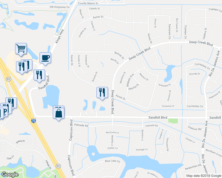 map of restaurants, bars, coffee shops, grocery stores, and more near 25336 Deep Creek Boulevard in Punta Gorda