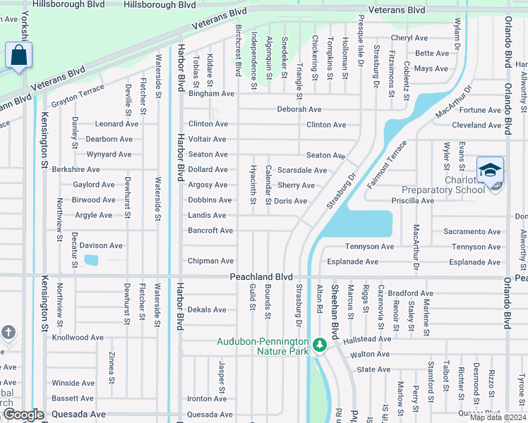 map of restaurants, bars, coffee shops, grocery stores, and more near 22054 Landis Avenue in Port Charlotte