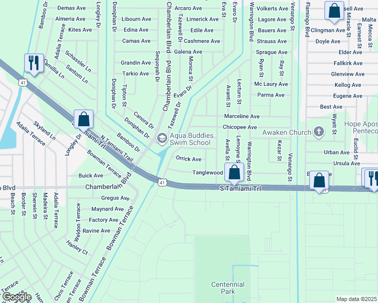 map of restaurants, bars, coffee shops, grocery stores, and more near 16235 Banyan Avenue in Port Charlotte