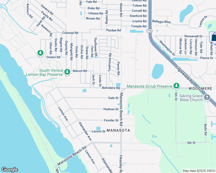 map of restaurants, bars, coffee shops, grocery stores, and more near 6290 Daffodil Road in Venice