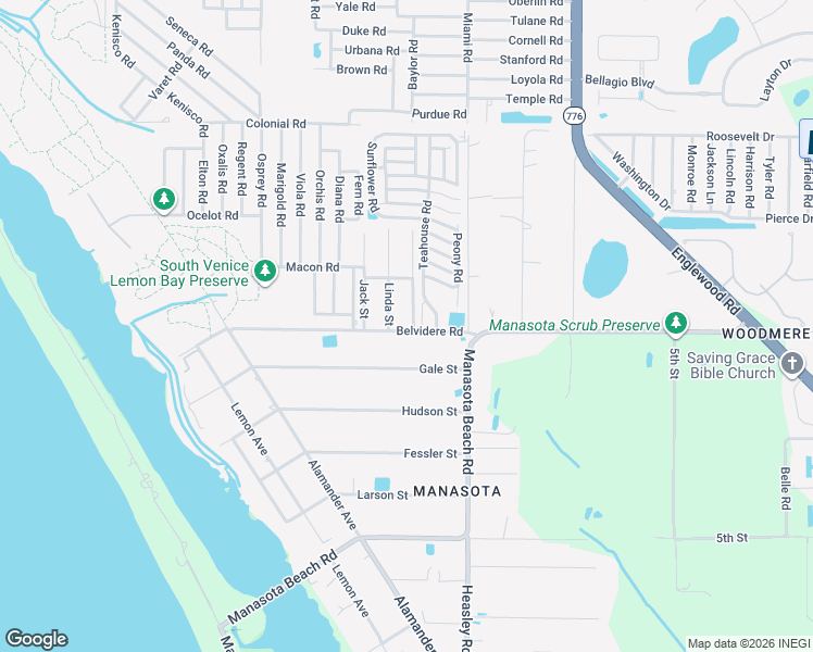 map of restaurants, bars, coffee shops, grocery stores, and more near 6290 Daffodil Road in Venice