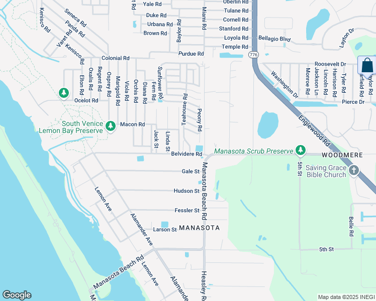 map of restaurants, bars, coffee shops, grocery stores, and more near 6290 Daffodil Road in Venice