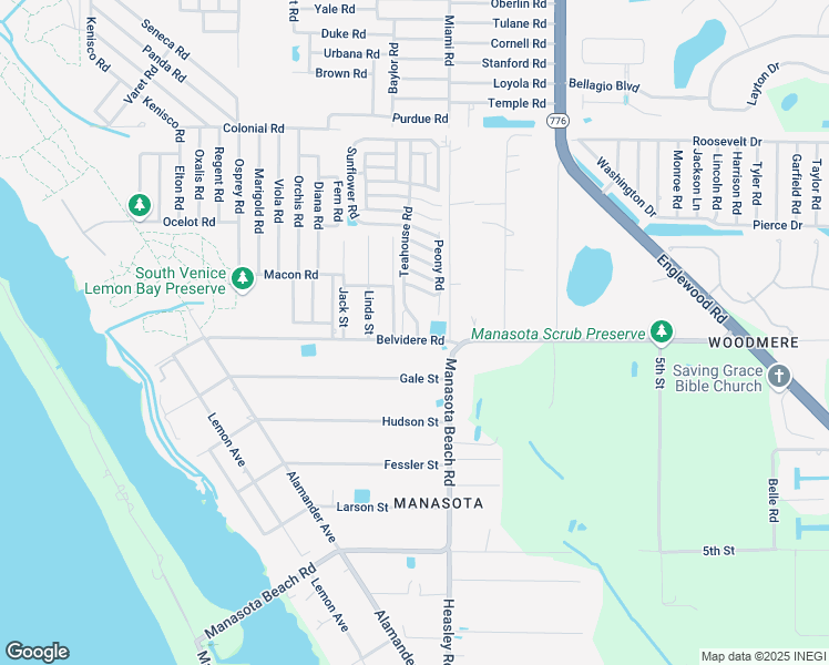 map of restaurants, bars, coffee shops, grocery stores, and more near 6290 Daffodil Road in Venice