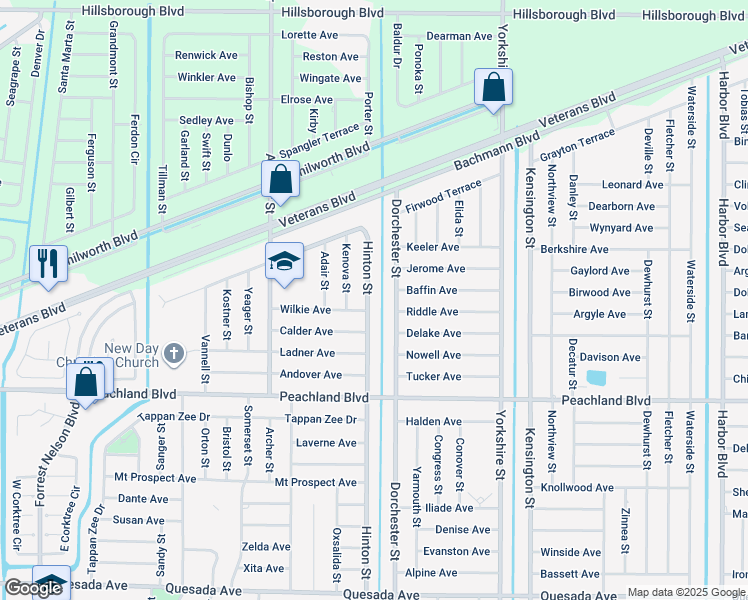 map of restaurants, bars, coffee shops, grocery stores, and more near 394 Hinton Street in Port Charlotte