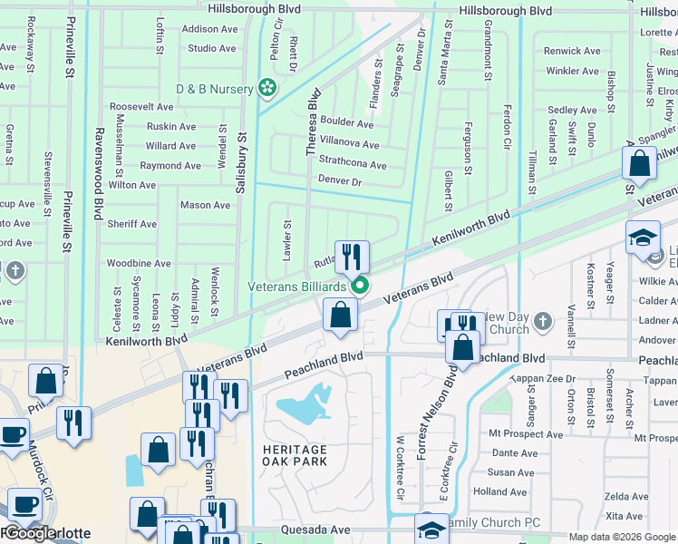 map of restaurants, bars, coffee shops, grocery stores, and more near 19800 Veterans Boulevard in Port Charlotte