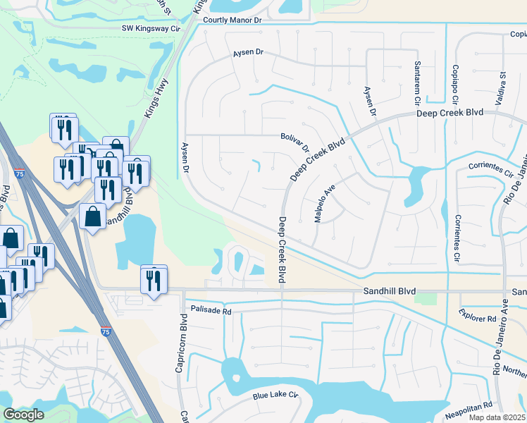 map of restaurants, bars, coffee shops, grocery stores, and more near 25173 Mercedes Drive in Punta Gorda