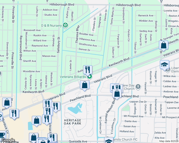 map of restaurants, bars, coffee shops, grocery stores, and more near 360 Moody Street in Port Charlotte
