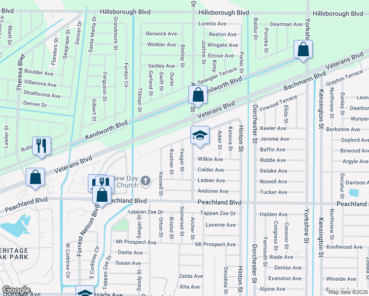 map of restaurants, bars, coffee shops, grocery stores, and more near 376 Yeager Street in Port Charlotte