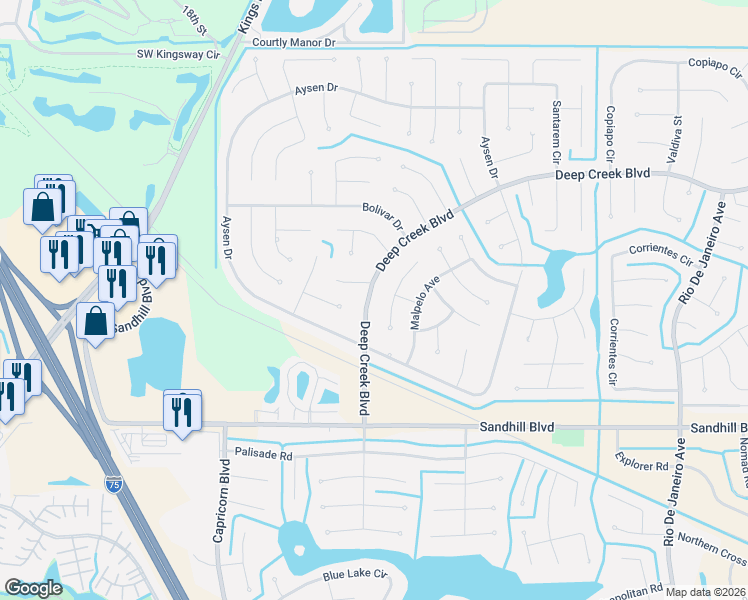 map of restaurants, bars, coffee shops, grocery stores, and more near 25381 Deep Creek Boulevard in Punta Gorda