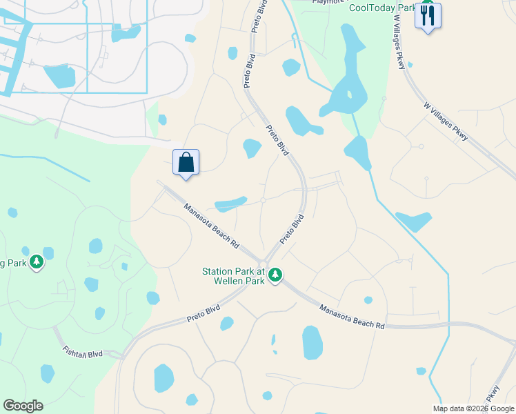 map of restaurants, bars, coffee shops, grocery stores, and more near W Villages Pkwy in Venice