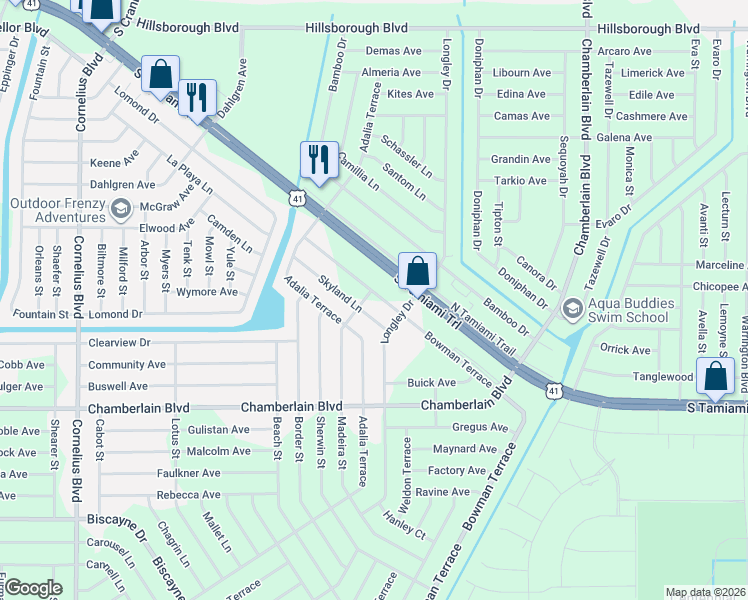 map of restaurants, bars, coffee shops, grocery stores, and more near 388 Madeira Street in Port Charlotte