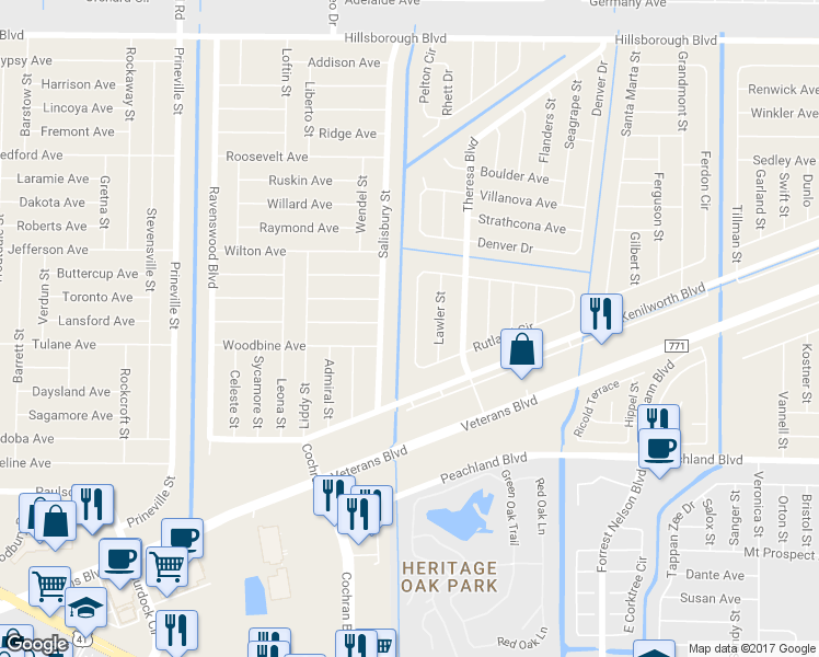map of restaurants, bars, coffee shops, grocery stores, and more near 762 Rutland Circle in Port Charlotte