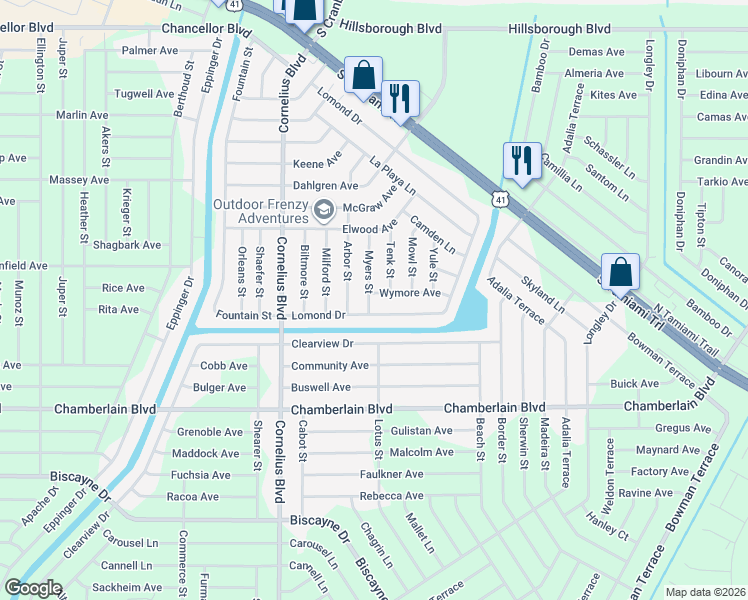 map of restaurants, bars, coffee shops, grocery stores, and more near 15129 Wymore Avenue in Port Charlotte