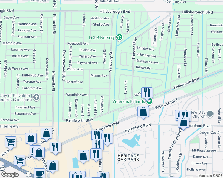 map of restaurants, bars, coffee shops, grocery stores, and more near 762 Rutland Circle in Port Charlotte